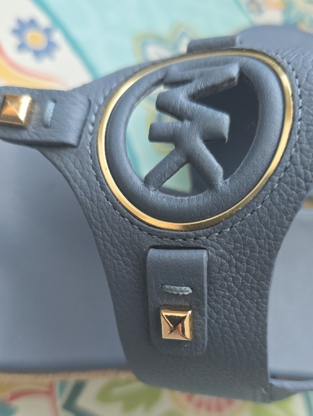 Michael Kors Navy Leather Logo Thong Wedge Sandals